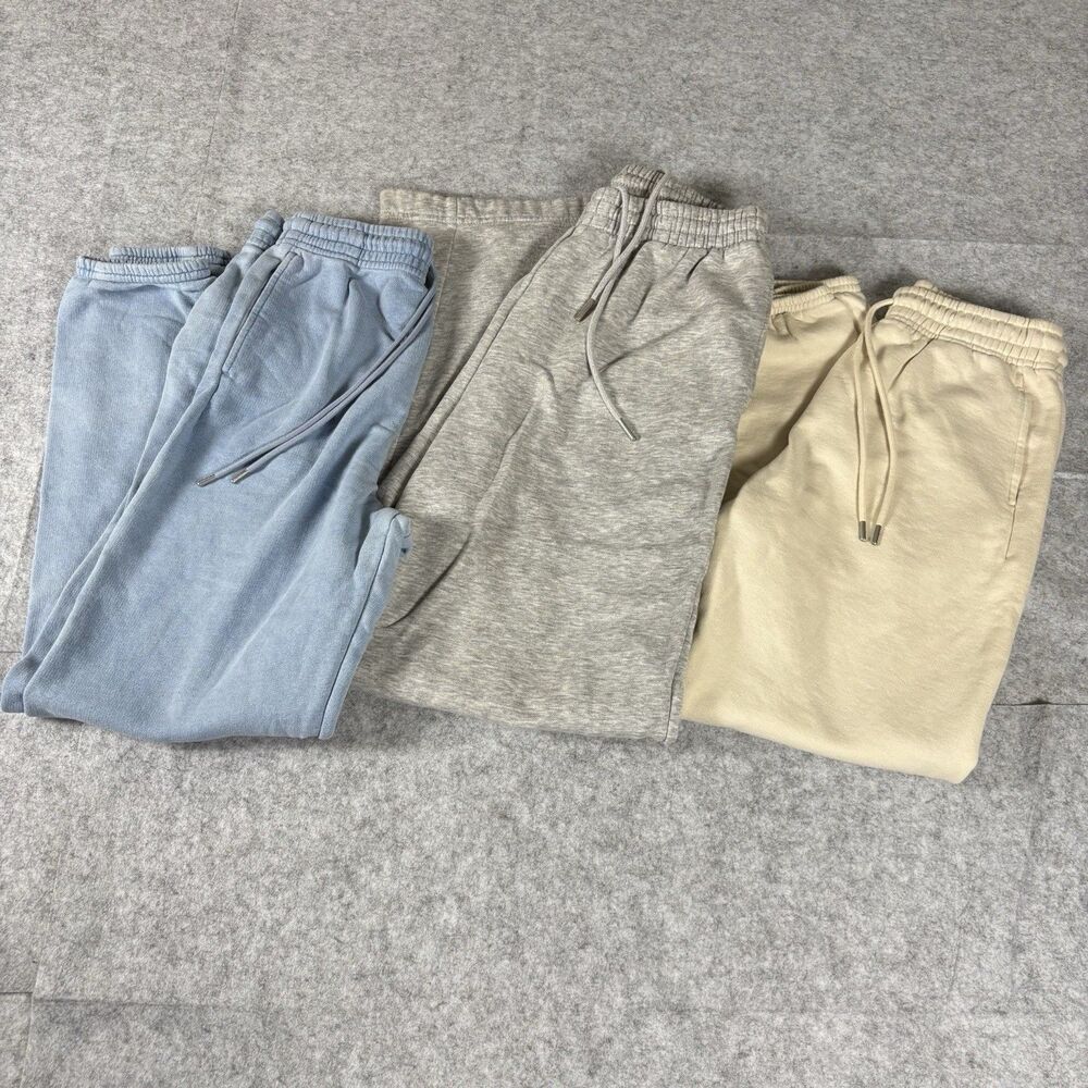 Uniqlo H&M Basics Womens Small Sweats Pants Blue Gray Cream Beige Set Lot Of 3